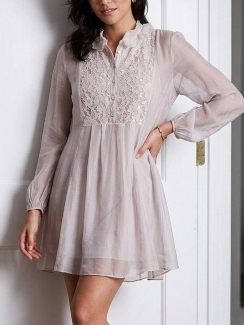 Scandal Made in Italy Silk Blend Lace Tunic Dress Blush Pink Boho Romantic Size